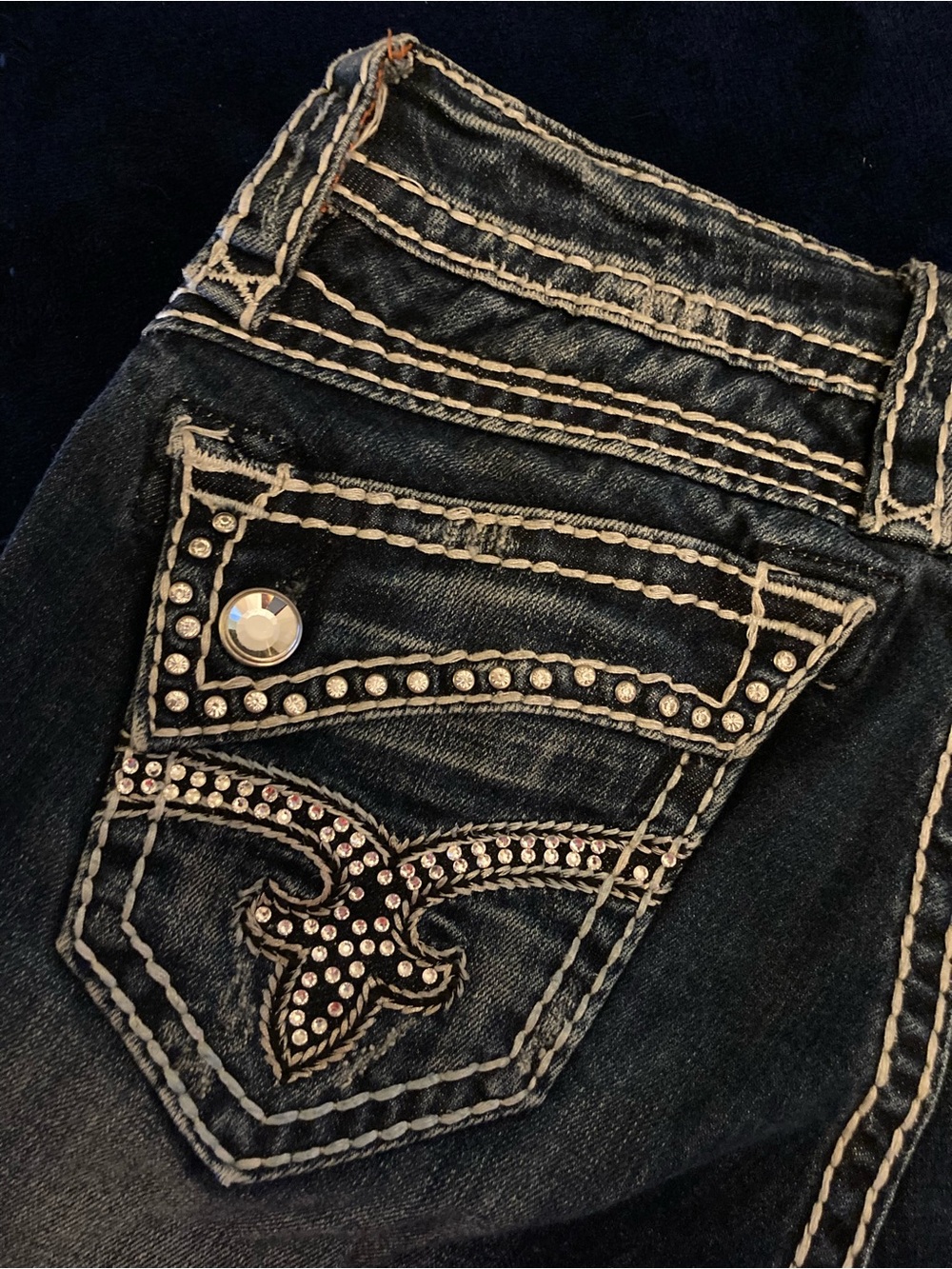 ROCK REVIVAL Johanna Dark Blue Rhinestone Skinny Jeans - Size 25 - Picture 3 of 11